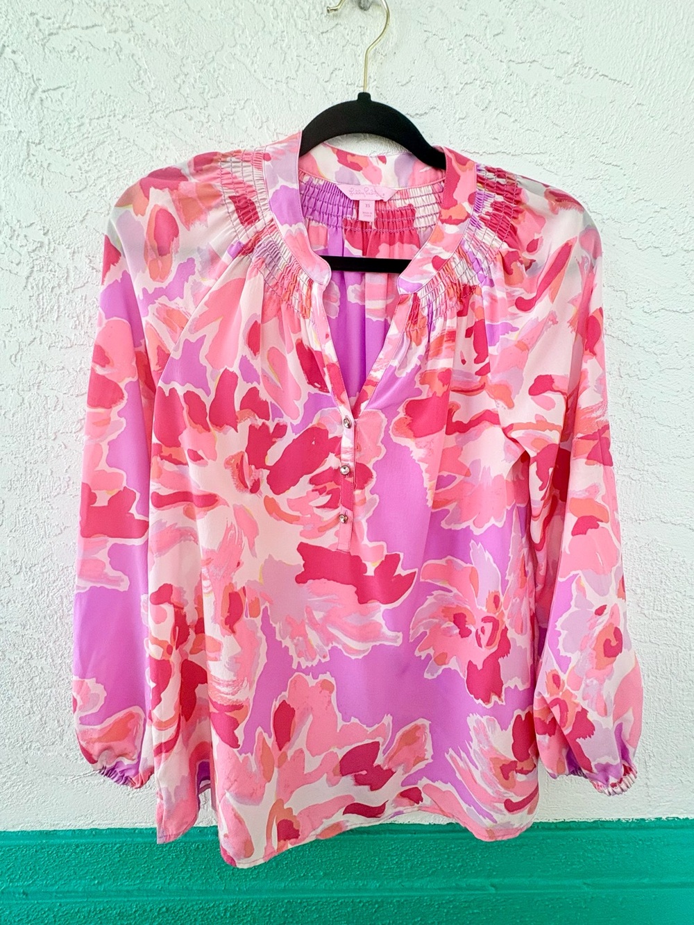 Lilly Pulitzer Watercolor Floral 100% Silk Tunic Top Pink XS